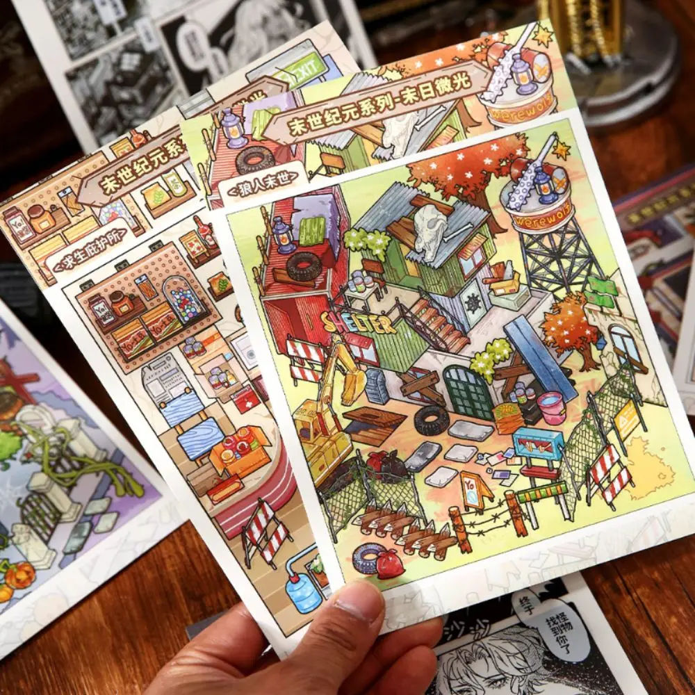 

Kawaii Apocalypse Miniature Landscape Sticker Collection Decorative Visual Stacking 3D Landscape Sticker DIY Cabin Scene Sticker