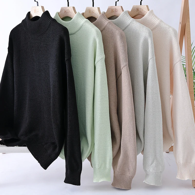 

Single Road Mens Oversized Sweater Men 2025 Winter Y2K Mock Neck Solid Basic Sweaters Pullover Jumper Korean Sweater for Men
