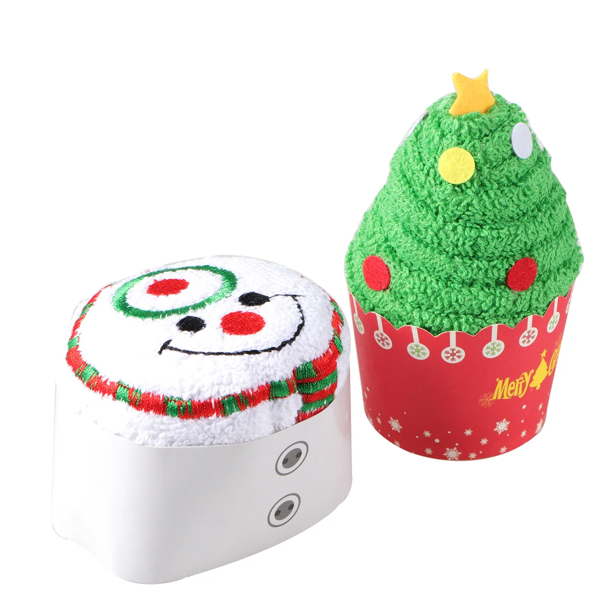 2 Pcs Snowman Towel Festive Face Cloth Christmas Decorations Nice-looking Cotton Towels Tree