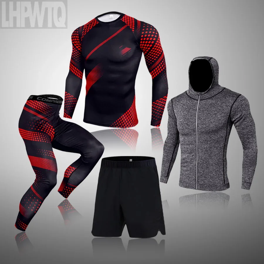 Winter Sports 4-Piece Men's Warm Corset Ski Warm Suit Corset Jacket And Trousers Men's Fitness Pants Shirt Running Set