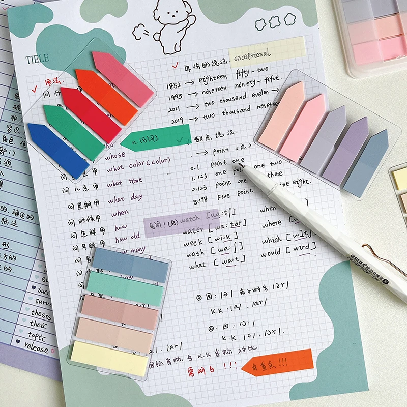 Kawaii Morandi Color Transparent Sticky Notes Paster Sticker Creative PET Notepad Index Bookmark Stationery School Office Supply