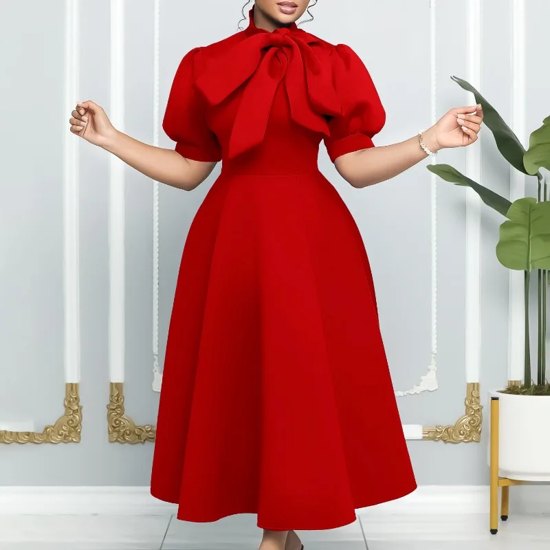

Summer Dress Short Sleeved Tie Bow Fluffy Banquet Dress