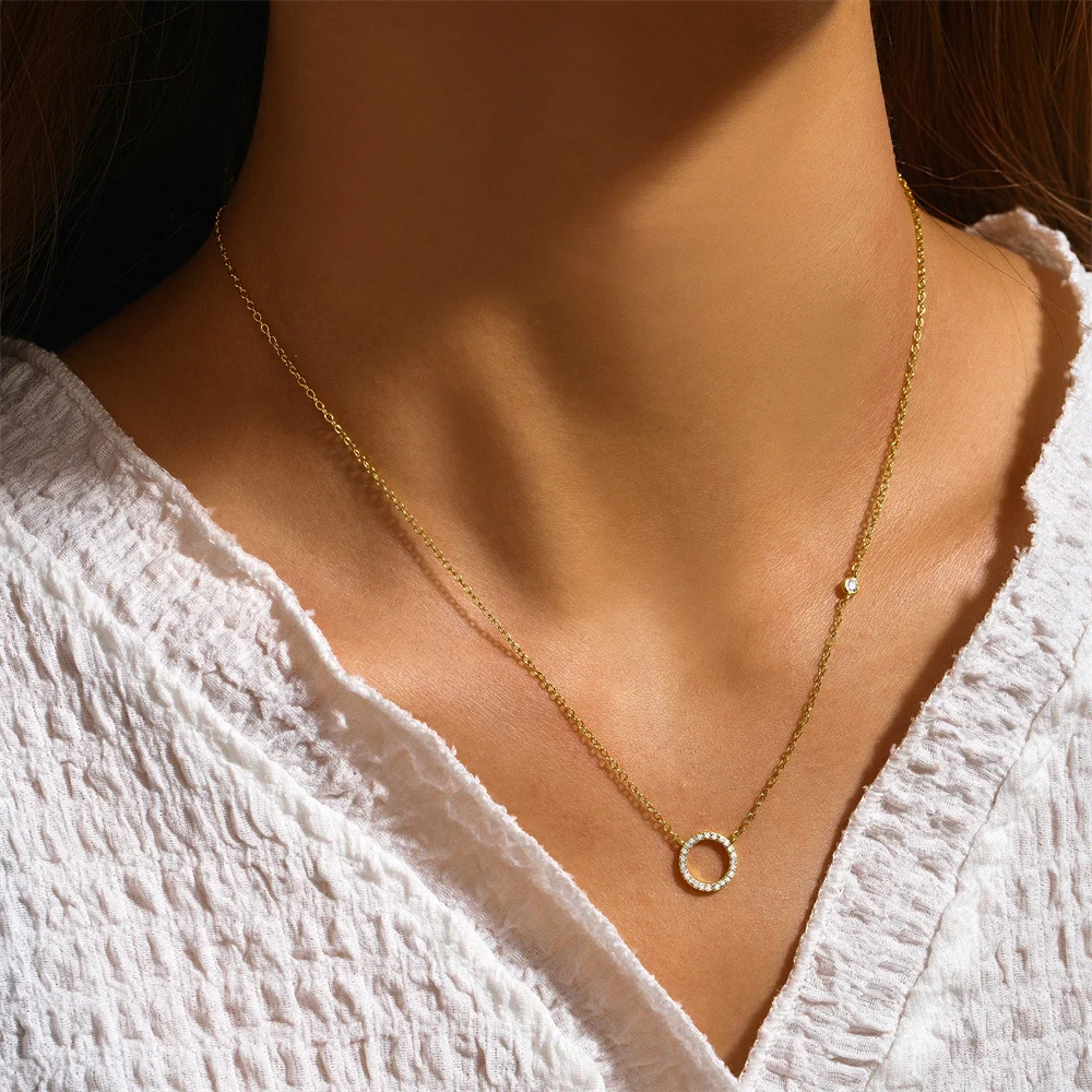 CANNER Real 925 Sterling Silver Necklace For Women Geometric Circle Zircon Chain Gold 18k Choker Necklace Collares Bijoux Collar