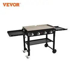 VEVOR 4 Burners 36inch Gas Powered Grill Propane Gas BBQ Grill with Side Shelves BBQ Grill Cooking Station for Camping Parties