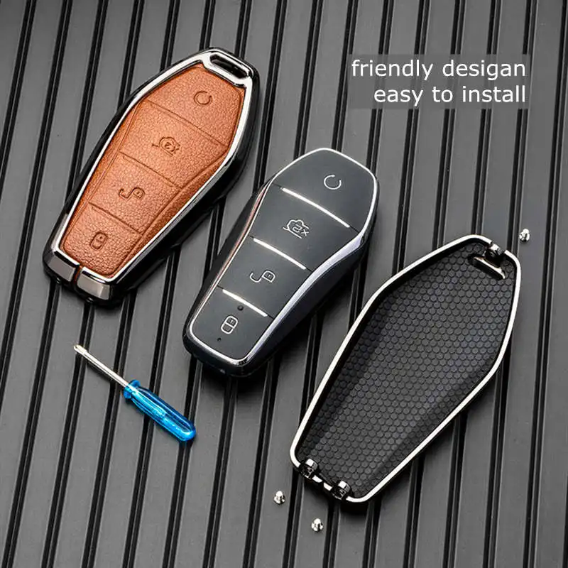 Key Case Cover for BYD Seal U Sealion 6 07 EV King Song Plus Champion Chazor Leather Metal Remote Holder Keychain Accessories