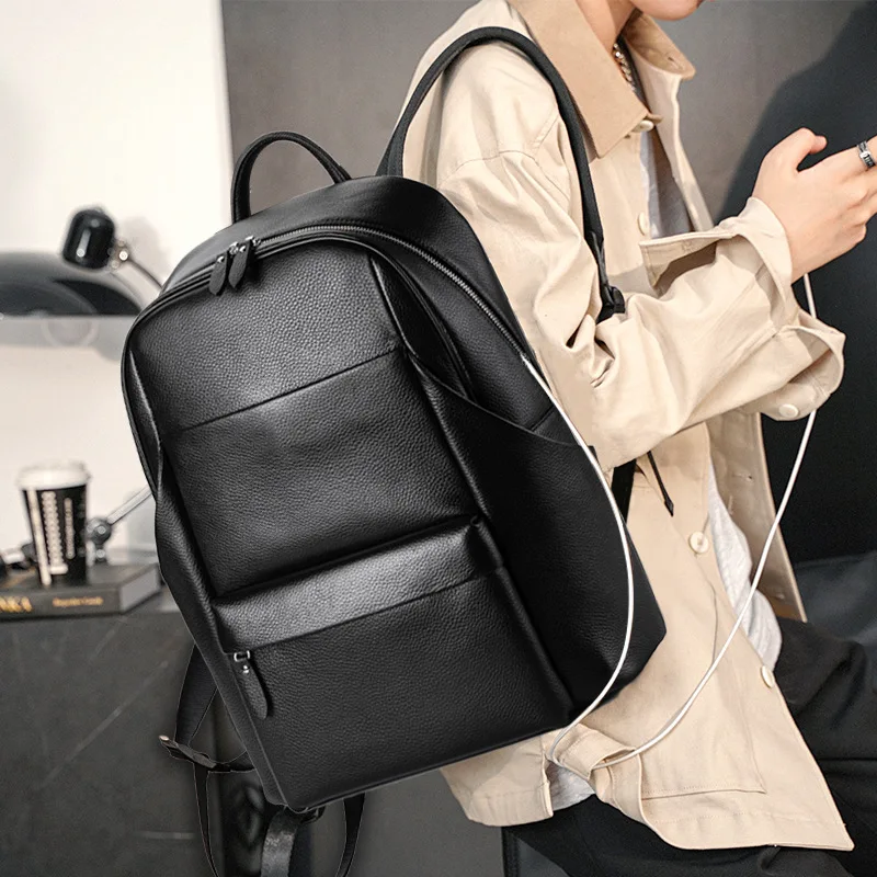 Retro Genuine Leather Men\'s Backpack Handmade Classic Schoolbag Sports Storage Leisure Backpack Laptop Day Bag Pack Large