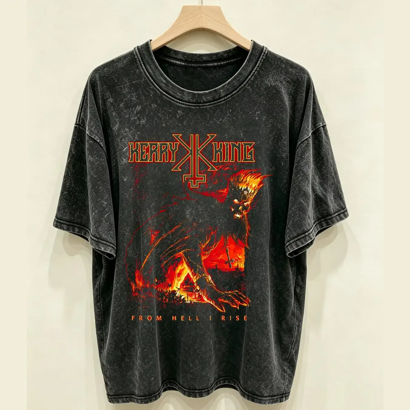 washed T Shirt Kerry King From Hell I Rise NEW long or short sleeves vintage Washed Slightly streetwear Stylish