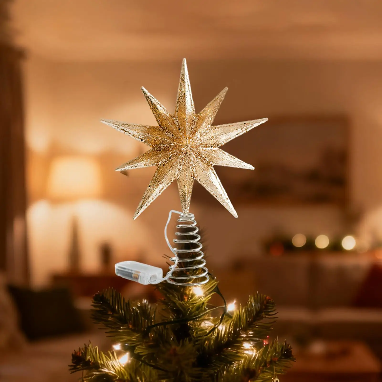 

Рождественская елка Топпер Звезда со светодиодной подсветкой Сезонные праздничные украшения на верхушке дерева Рождественский блестящий звездный орнамент на верхушке дерева