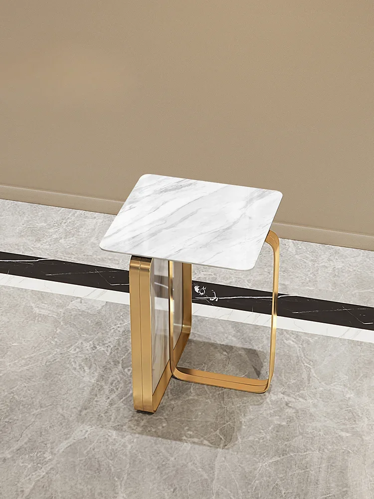

Nordic Simple Light Luxury Natural Marble Stainless Steel Square Side Table Living Room Retro Coffee Table
