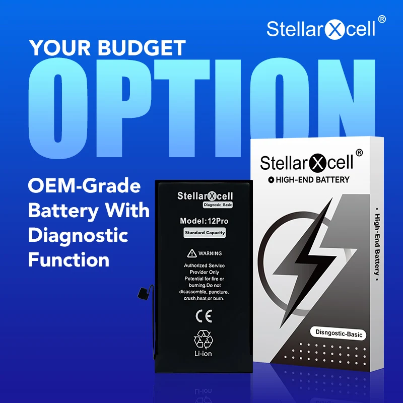 StellarXcell Diagnostic Basic Show Genuine Battery for Apple iphone 12 13 14 15 Mini Plus Pro Max  show 100% Healthy No Error