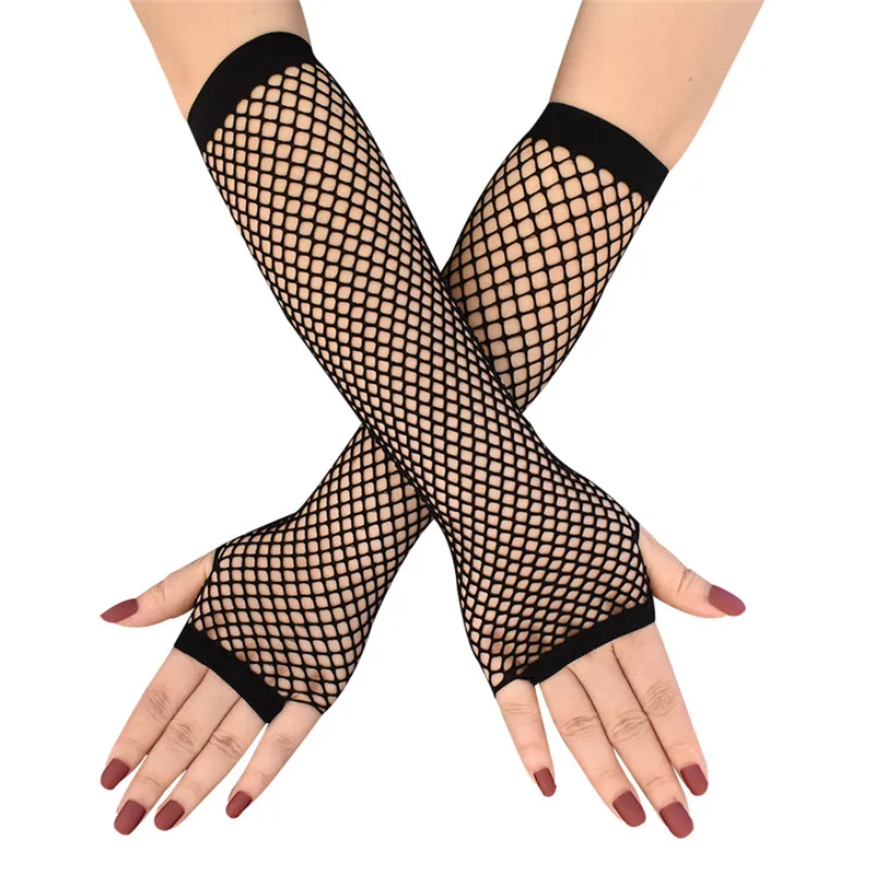 1Pair Neon Fishnet Fingerless Long Gloves Leg Arm Cuff Party Wear Fancy Dress for Womens Sexy Girls Punk Goth Dance Mesh Gloves