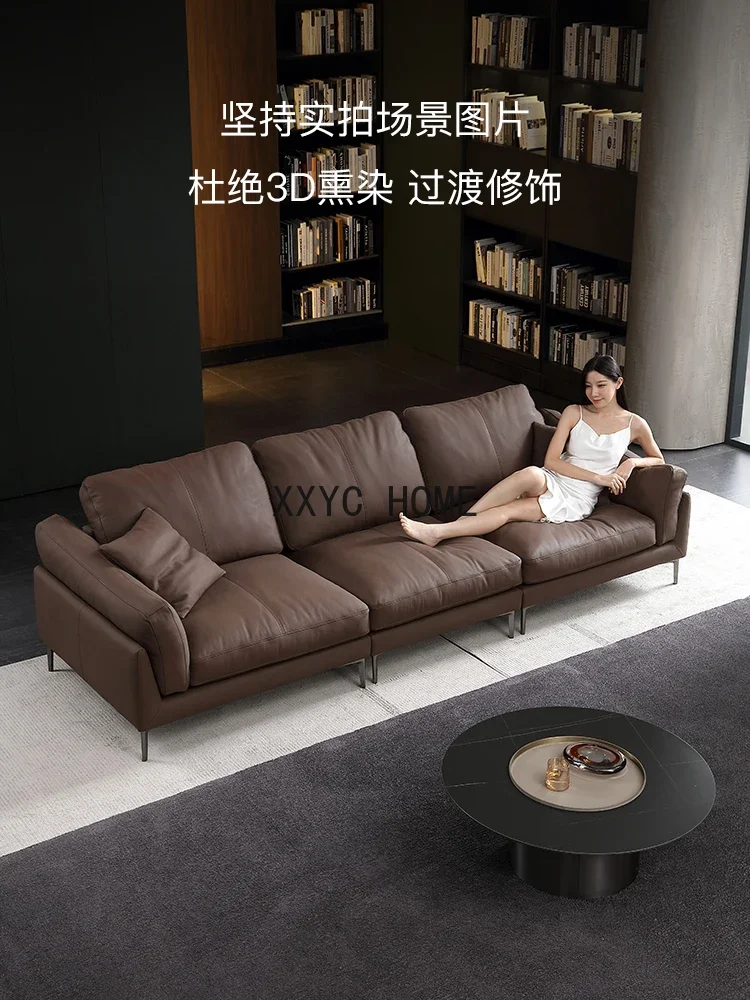 

Caramel Straight-Row High-Leg Leather Sofa