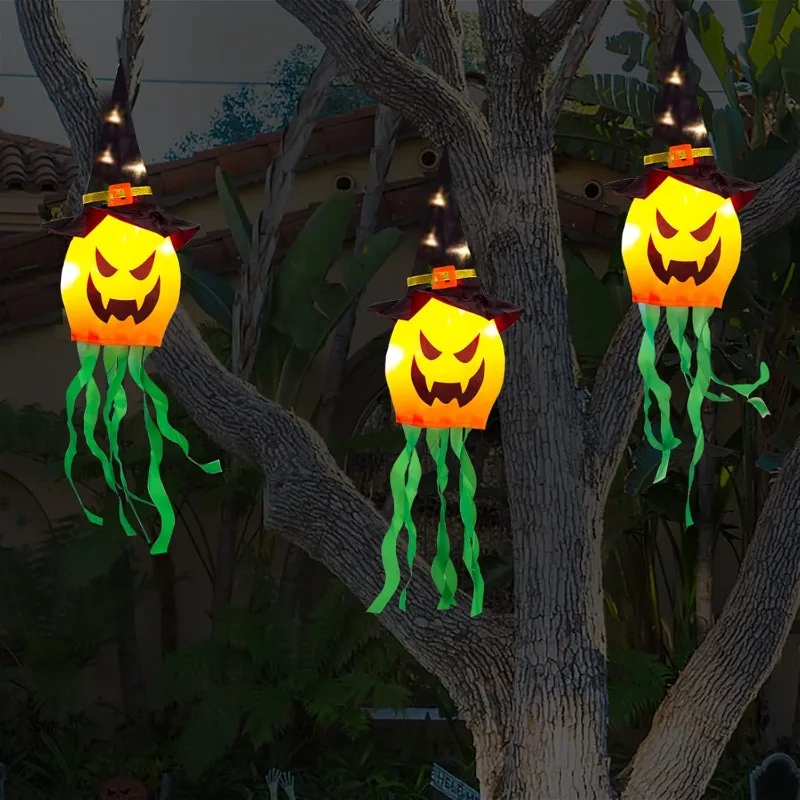 3 party lights, Halloween decorations, outdoor decorations, hanging glowing pumpkin heads, Halloween decorations