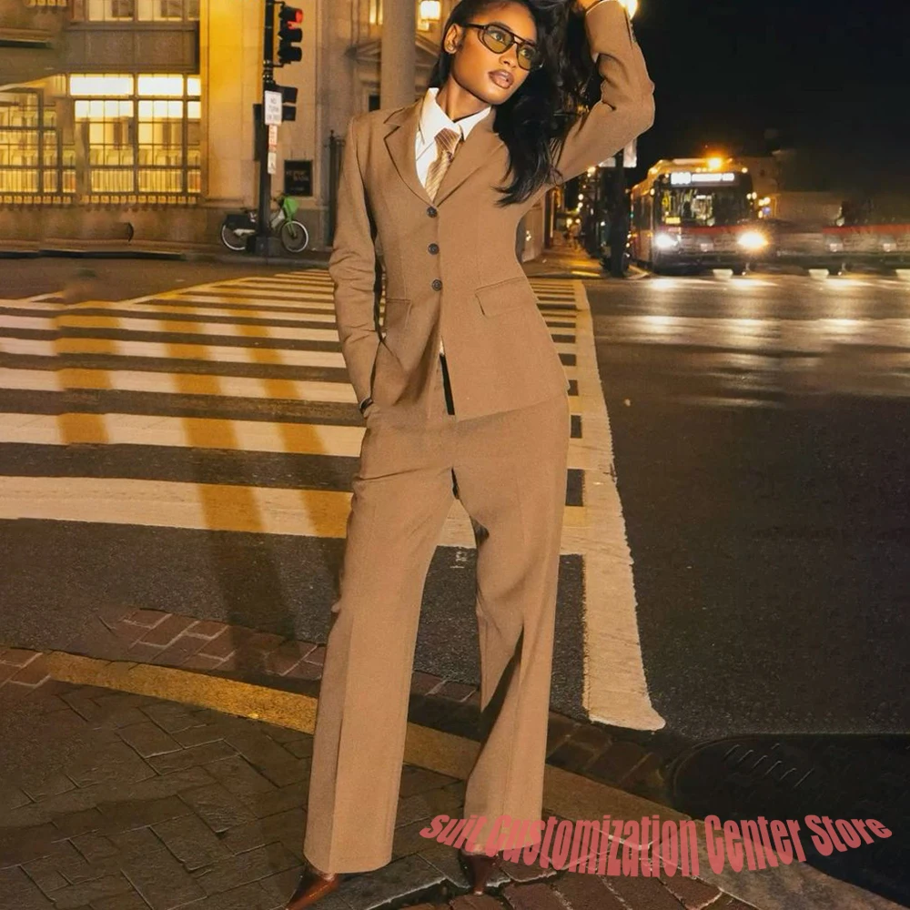 

Women’s Slim-Fit Suit Single-breasted Notch Lapel Blazer 2 Piece Pants Set for Evening Party Streetwear Casual Formal Outfit