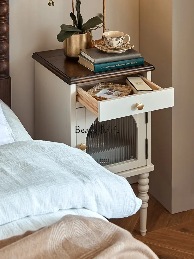 Immagine 5: 01 Comodino americano di lusso leggero in legno massello, mobili per camera da letto, armadietto moderno e semplice con ripiano