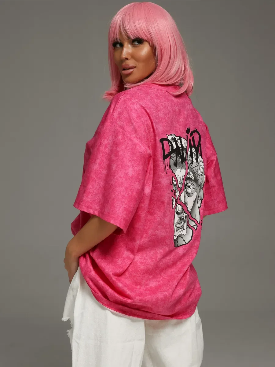 

Fashion Pink Funny Printing Loose Tees Cotton T Shirts Summer New Casual Fun Short Sleeves Tops Women