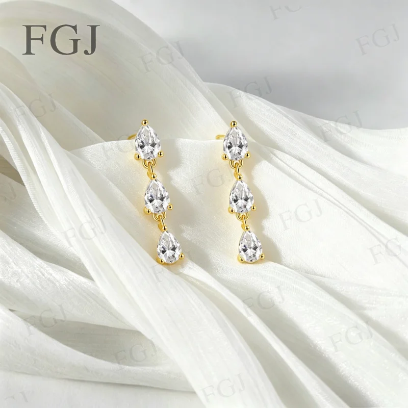 3CT Birnenförmige Moissanit-Ohrhänger für Damen, S925 Silber, 6 Edelsteine, Wassertropfen-Design, Funkelnder Partyschmuck, Jubiläumsgeschenk – Detail 5