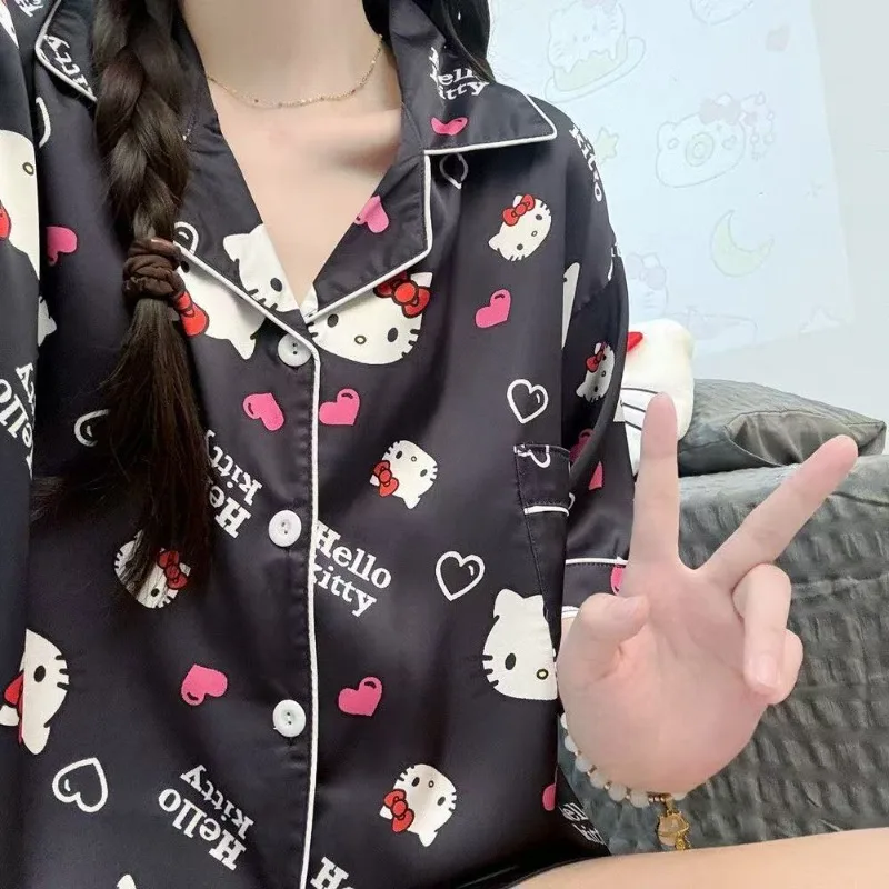 

Пижамы Hello Kitty Sanrio с аниме-принтом, летний комплект с короткими рукавами и штанами, домашняя одежда для отдыха, праздничные подарки