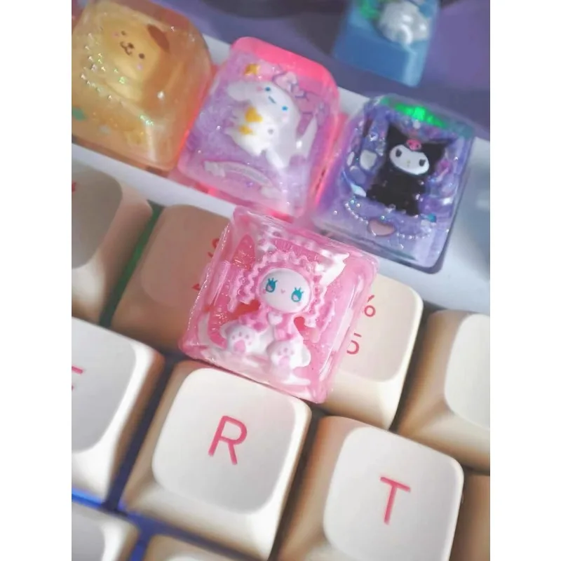 Kawaii Sanrio Cinnamoroll Kuromi Pochacco Anime Teclado mecánico personalizado Keycap delicado Festival de dibujos animados regalo de cumpleaños