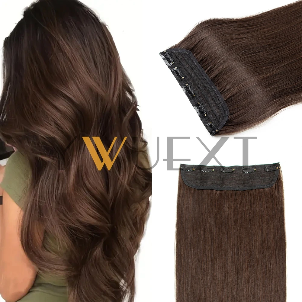 

Цельное наращивание человеческих волос на клипсе 40-50 г, светло-коричневый уток, прямой парик из натурального шелка для женщин, 14-22 дюйма