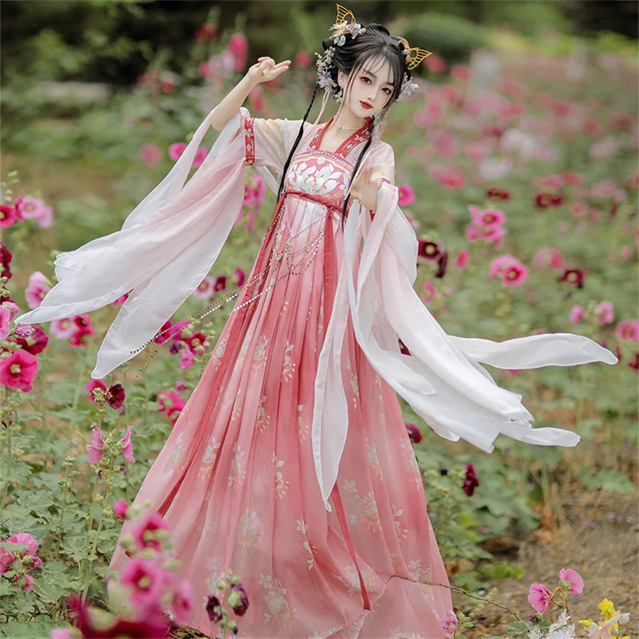 Hanfu Dress Women Chinese Ancient Traditional Hanfu Carnival Princess Cosplay Costume Stage Hanfu green&pink Dance Dress