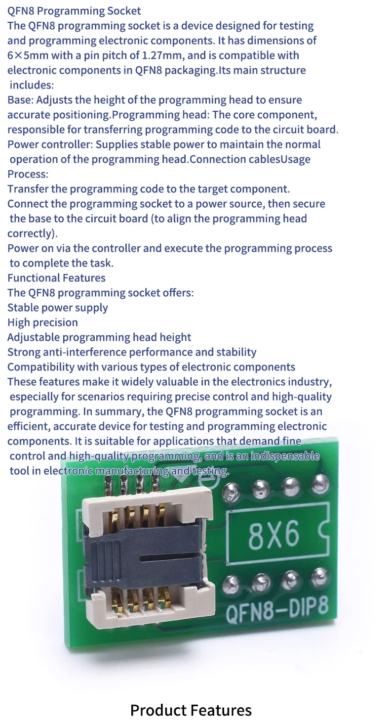 Dual-QFN8-Testsockel (Multifunktion) - Kompatibel mit WSON8/MLF8/DFN8-Chips, DIP8 Flip-Top, 6×8mm & 5×6mm Programmiersockel – Detail 3