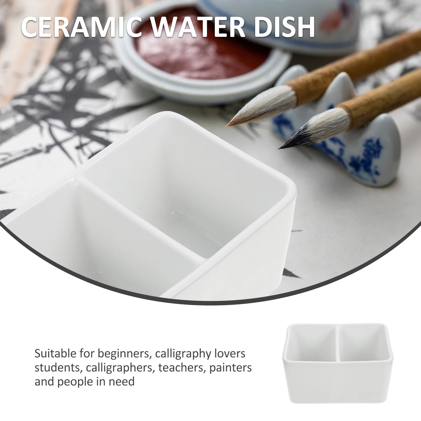 Sturdy Ceramic Ink Dish Large Capacity Pen Washing Tray Portable Calligraphy Painting Brush Ink Storage Container