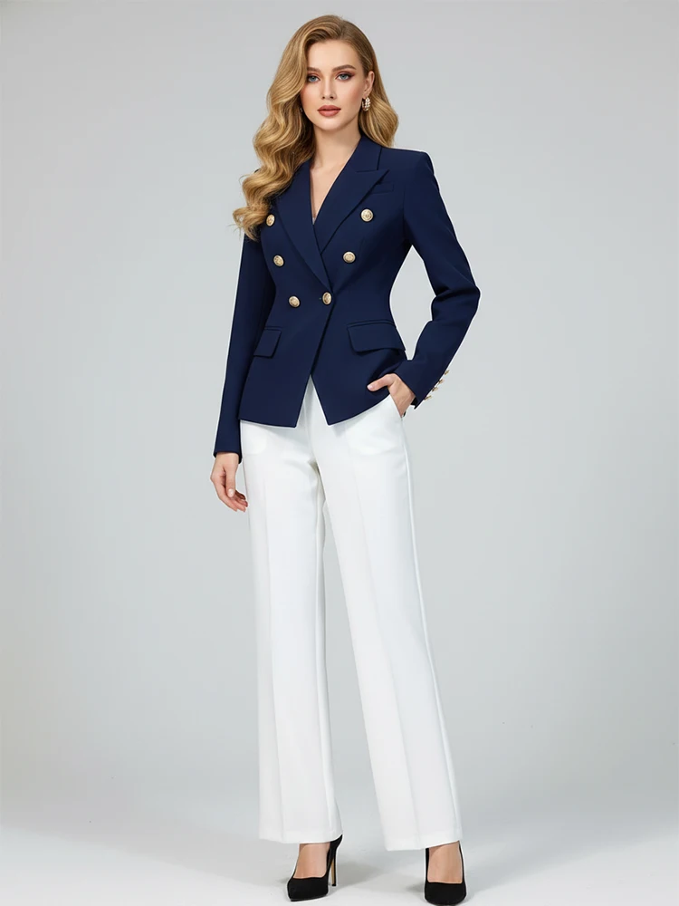 

UOOZEE Office Lady Formal Business Single-Breasted Blazer Jackets Women Long Sleeves Gold Buttons Elegant Commute Outerwears