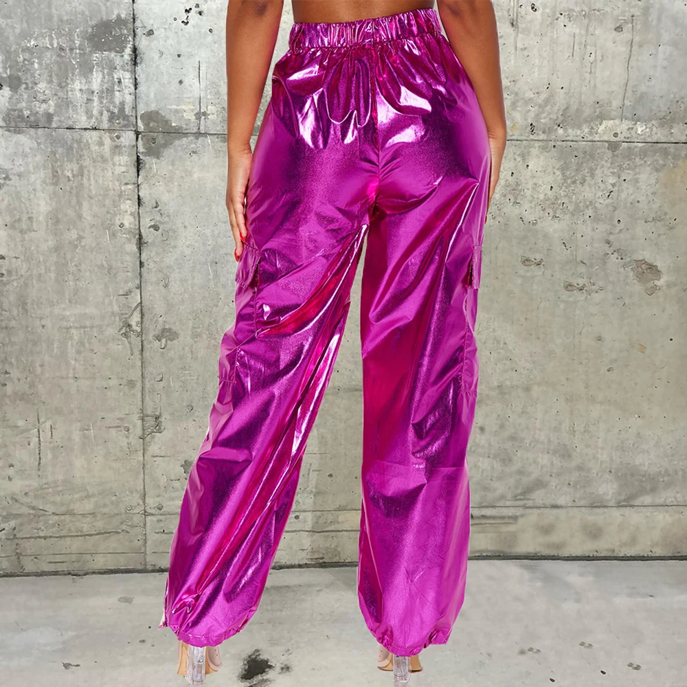 Women High Waist Ruched Harem Pants Sexy Metallic Gold Casual Baggy Trousers 2023 Spring Fall Fairy Grunge Clothes