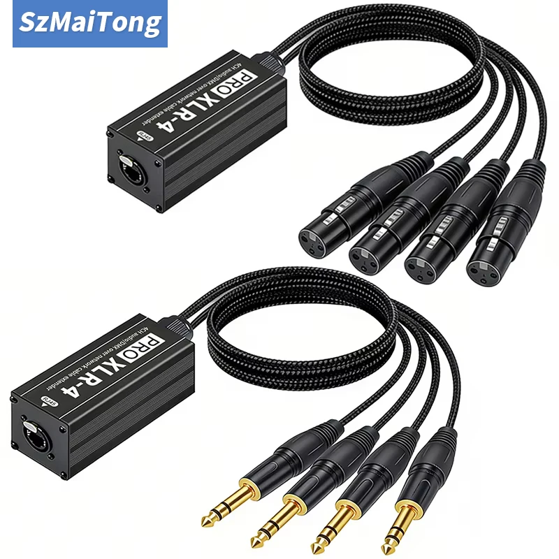 XLR to RJ45 4 Channel Audio Extender Signal Transceiver XLR Audio Cable for Live Stage Sound Lighting and Recording Studio