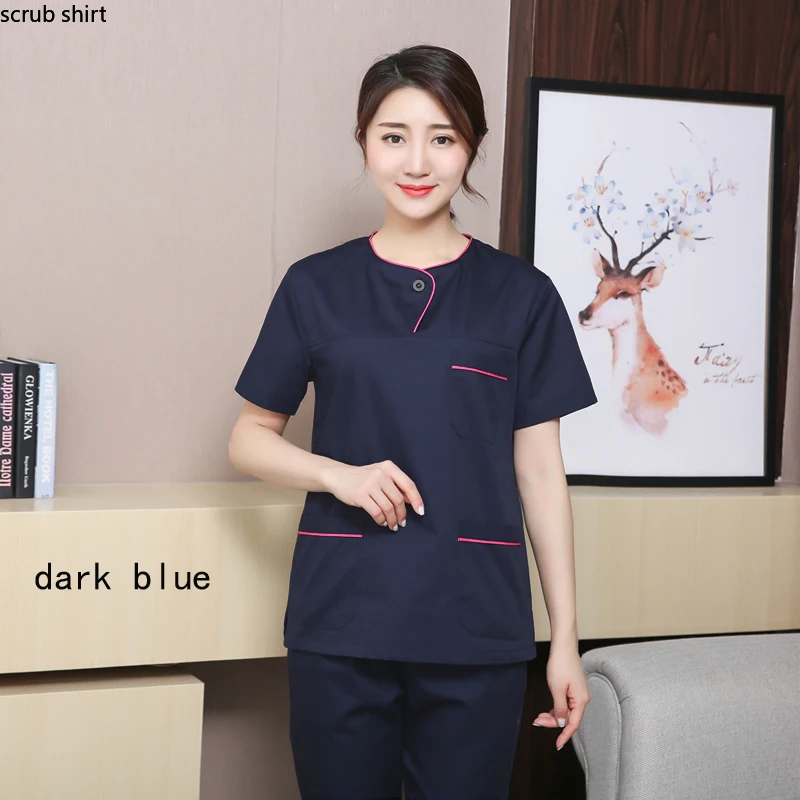 Women Scrubs Top Mock Wrap Medical Uniform Short Sleeve Nursing Clothes Cotton Doctor Workwear Veterinary Spa Uniforms Surgical