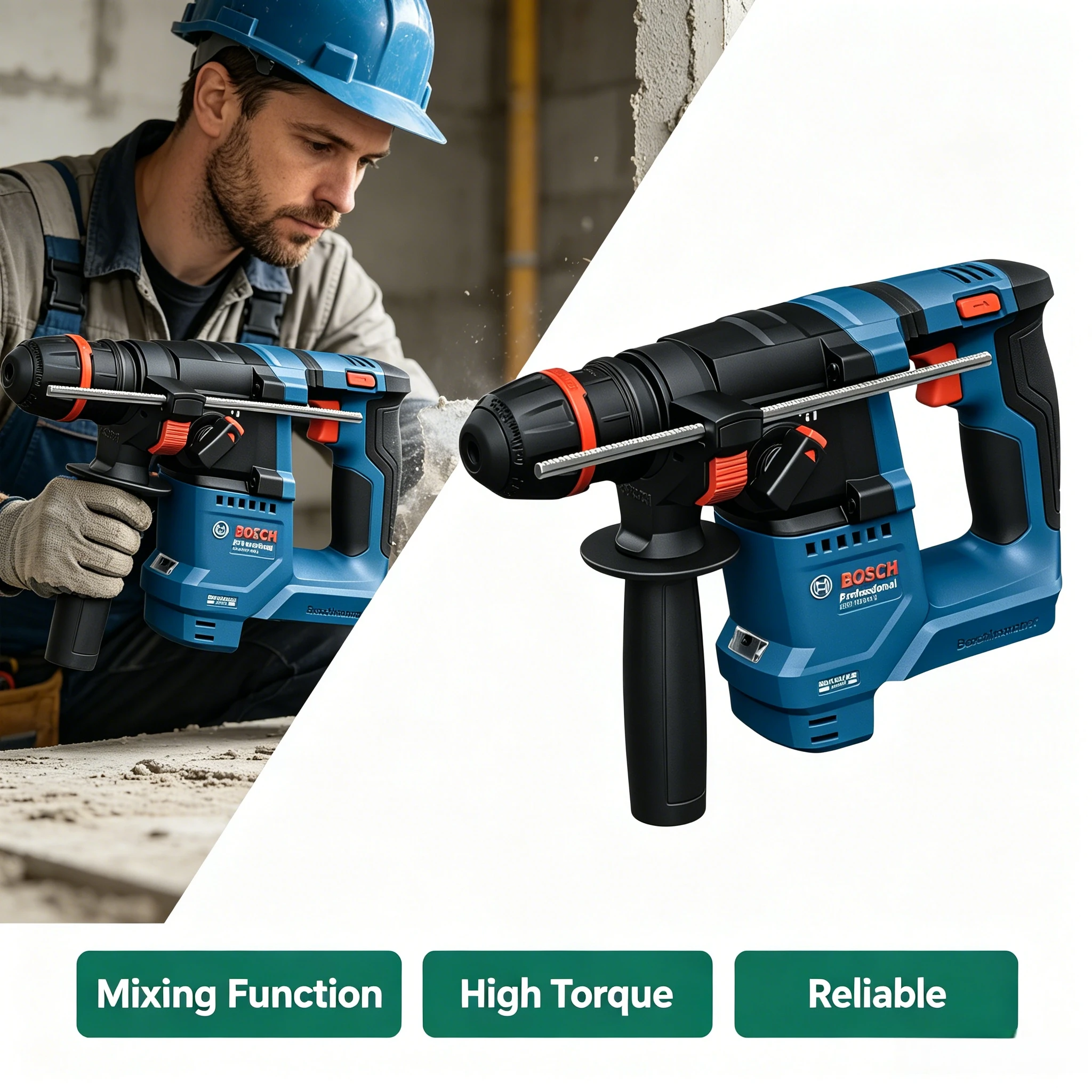 Professional BOSCH GBH18V-18X Wireless Hammer Drill Depth Gauge Anti-slip Grip Household Renovation Power Equipment