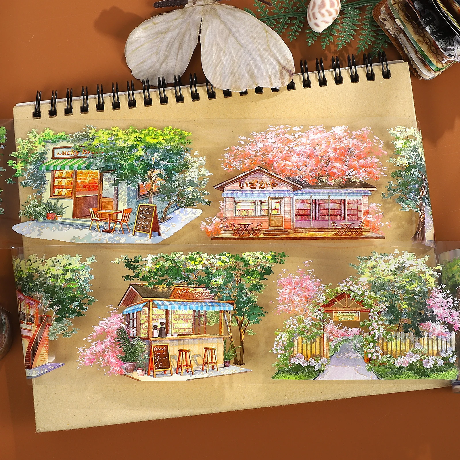 70mm*5m Vintage Summer Tree Street Landscape PET Tape Creative DIY Journal Material Collage Scrapbooking Stationery