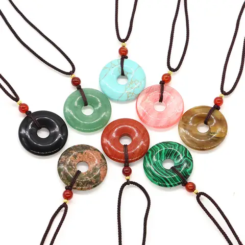 Artesanía de Donut de 30mm, piedra Natural de cuarzo rosa, piedras preciosas de cristal curativo, amuleto de la suerte para meditación Reiki para hombres y mujeres, regalos