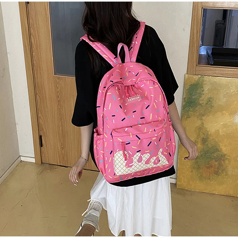 Schülerrucksack, Ice Cream Korean Teenage Girls Sweet Cute Schultasche, leichte, geräumige College-Tasche, Tagesrucksack mit großem Fassungsvermögen – Detail 7