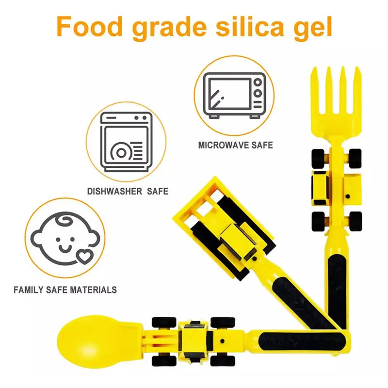 Car Bulldozer Excavator Shovel Plate Knife Fork Spoon Safe And Practical Tableware Set Children Kids Spoon Fork Set Utensils