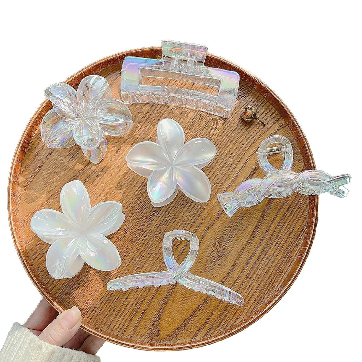 

6PCS Mermaid Kiki Large Shark Hair Clips Egg Flower Set of 6 Clear Colorful Flower Grab Clips Hair Accessories