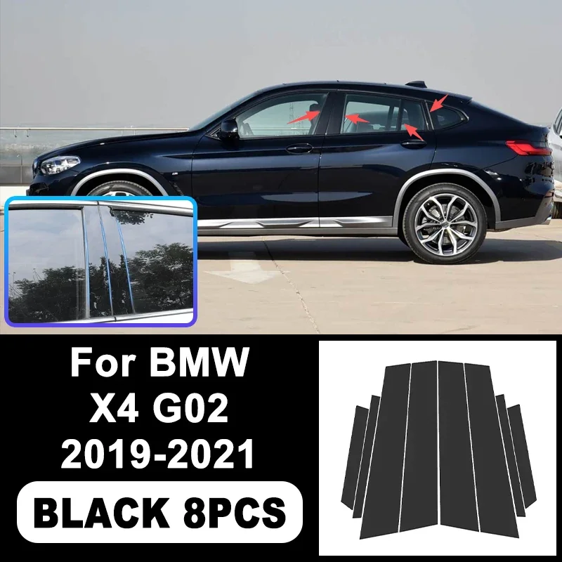 

For BMW X4 G02 2019-2021 Piano Black B C Pillar Stickers, Easy Install PC Window Trim Anti-Scratch Exterior Styling Parts