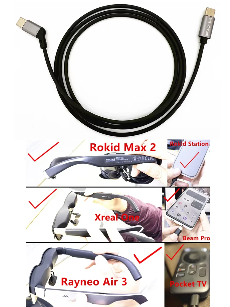 C-C AR Glasses USB-C Charging Data Cable do Xreal One Pro Air2 Viture One Lite Rokid Max 2 Rayneo Air 3 2s Nreal Glass Type-C — zdjęcie produktu 7