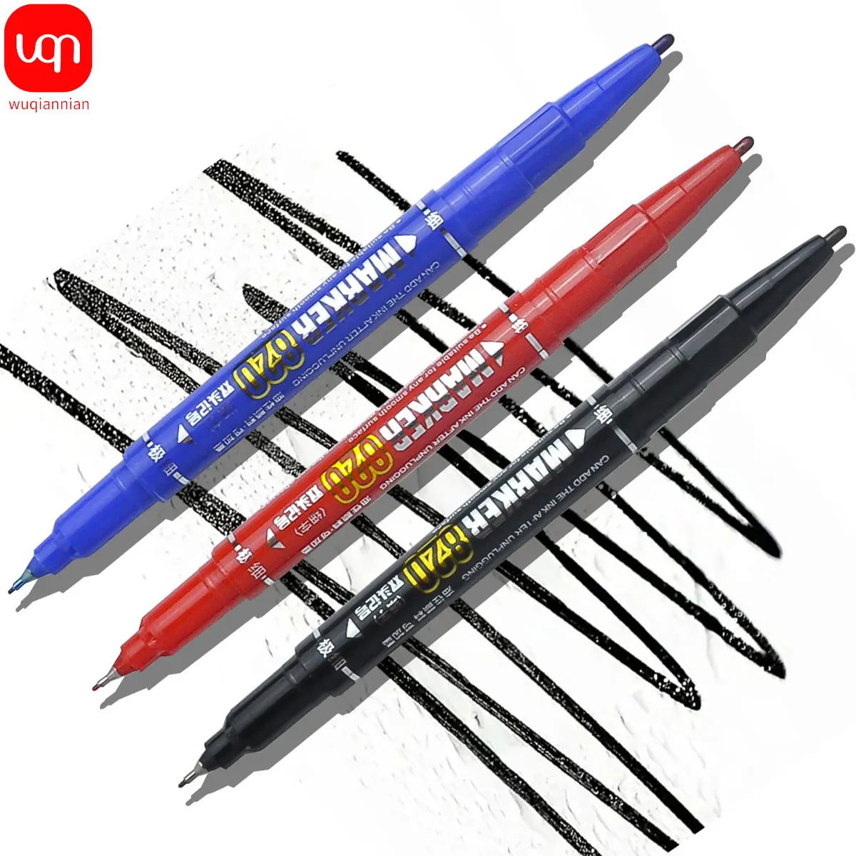 3Pcs/Set Dual Tip 0.5/1.0 mm Nib Oily Marker pen Waterproof Red Black Manga Art Marker Pens Student School Office Stationery