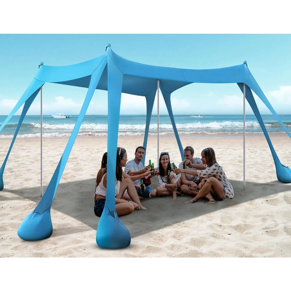 Canopy,Beach Tent, Beach Canopy UPF50+ UV Protection, 10x10ft Beach Shade Sun Shelter with 8 Sandbags, Sand Shovels, Ground Pegs