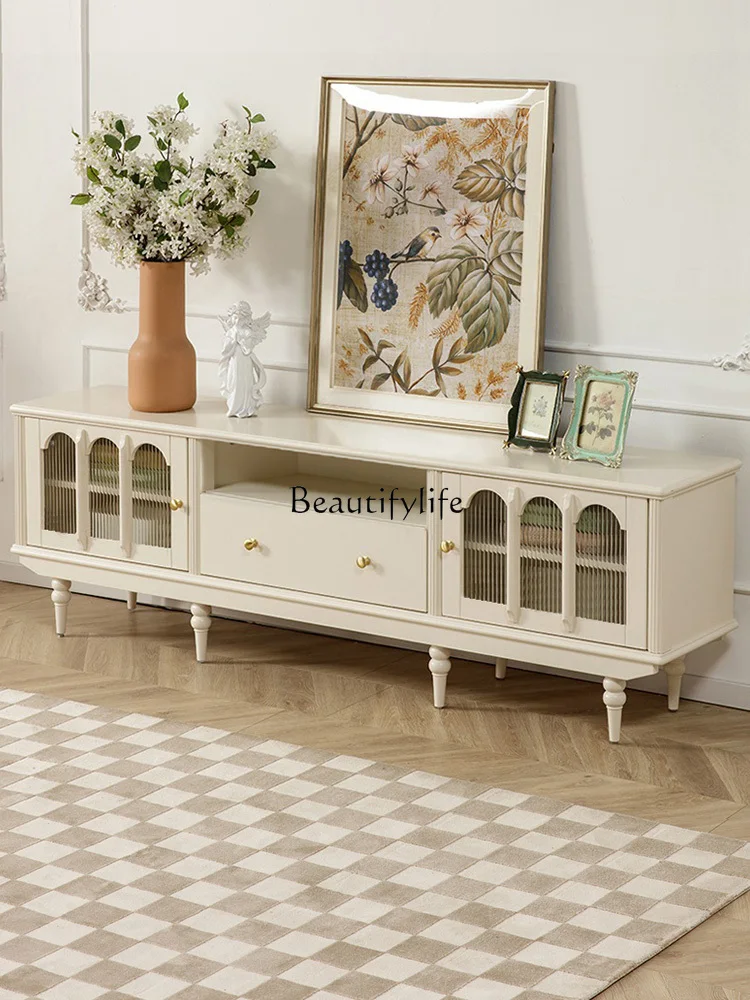 

Light French TV Cabinet White Cream Wind All Solid Wood Living Room American Furniture