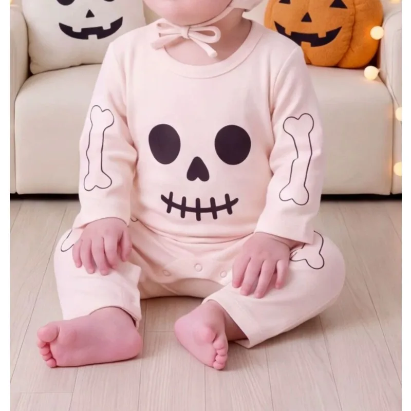 260,000 The New Korean Version of The Baby Onesie Ins Small Skull Print Modeling Romper Baby Fart Coat