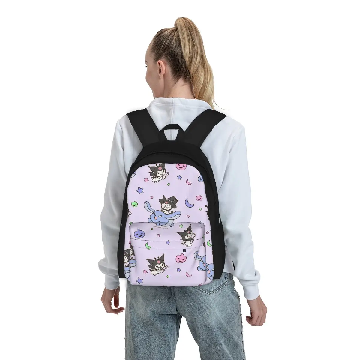 Mochila de dibujos animados Kawaii Black Rabbit para mujer, Bolsa Escolar clásica para niños, Mochila para computadora, Mochila impermeable para adolescentes