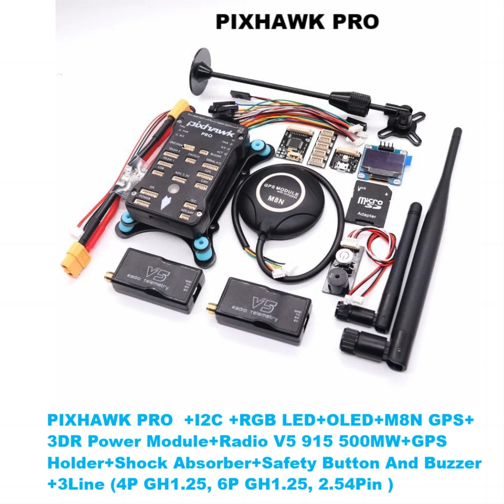 Pixhawk 2.4.8 PRO PX4 PIX 32-bits vluchtcontroller + M8N GPS + 433/915Mhz 100/500mw radiotelemetrie + veiligheidsschakelaar + zoemer + rgb + I2C