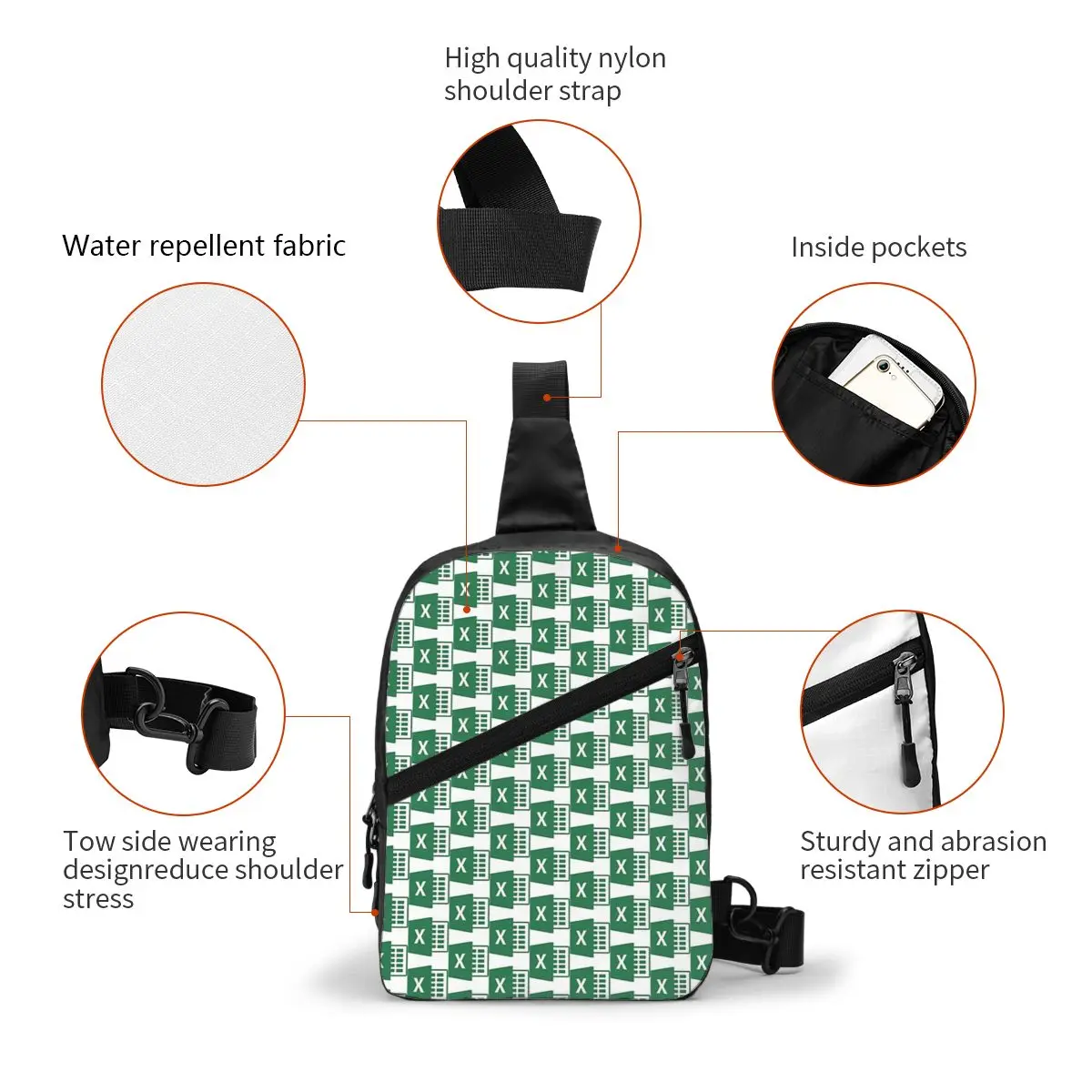 حقيبة صدر Excel للرجال حقيبة ظهر كروس بودي حقيبة صدر للسفر والمشي لمسافات طويلة حقيبة كتف Daypack #4