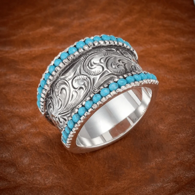 Dainty Silver Color Natural Carved Turquoise Ring Anniversary Gift Engagement Bridal Wedding Valentine's Day Ring Jewelry