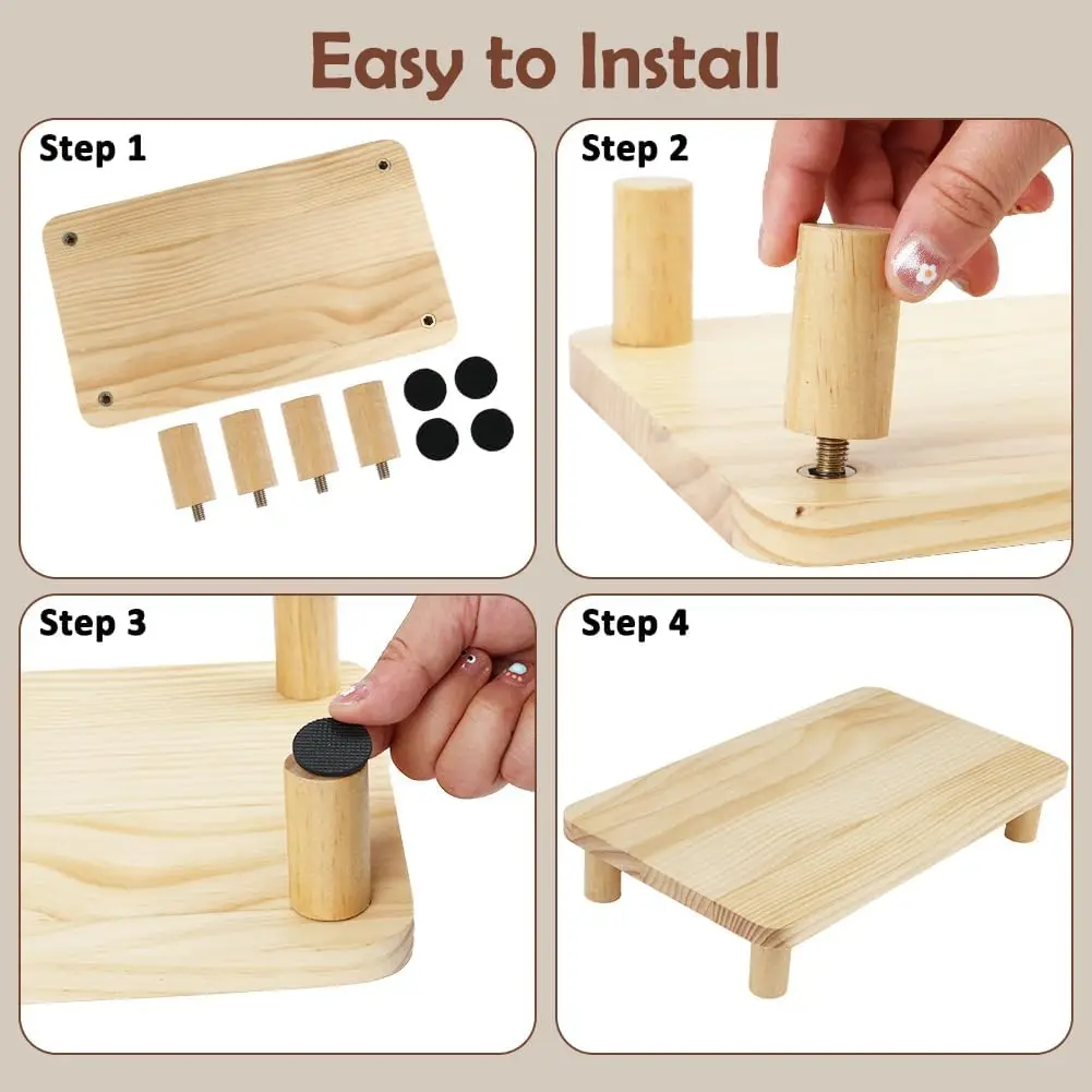 Wooden Elevated Pet Feeder Stand Raised Bowl Platform Non Slip Detachable Table Rack Relieve Pets Spine Joint Pressure For Cats