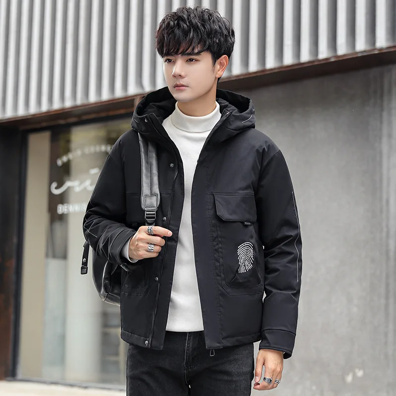 

Winter New Style Plus Young Men's Down Jacket Men's Short Thick Hooded Winter Handsome Student Coat