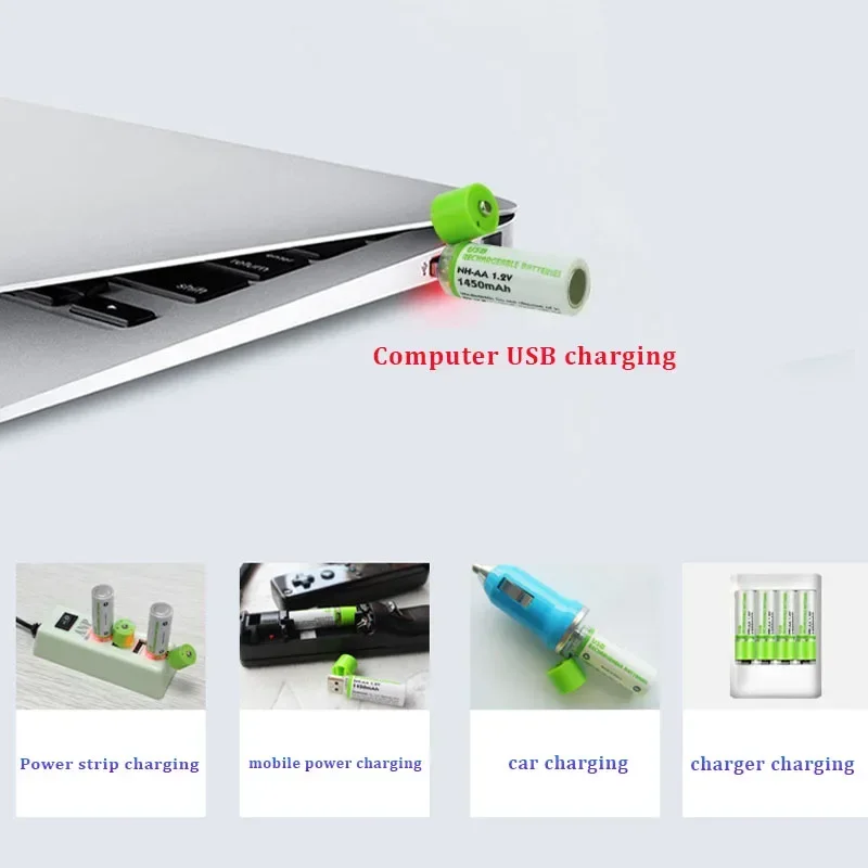 AA USB Rechargeable NiMH Battery 1.2V 1450mAh USB Charging Port for Remote Control Mouse Small Fan Toy